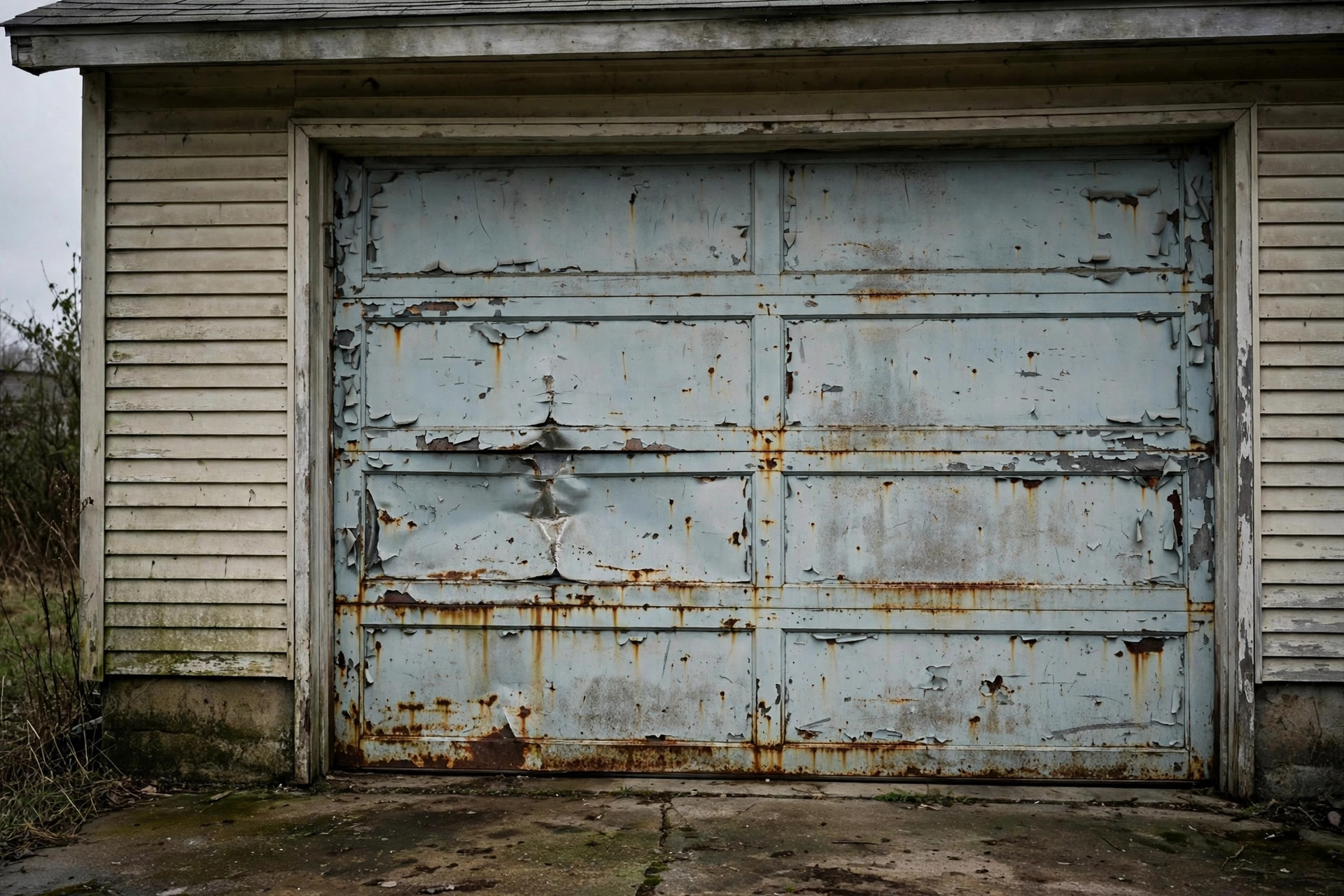 Old garage door before replacement in Enid, OK
